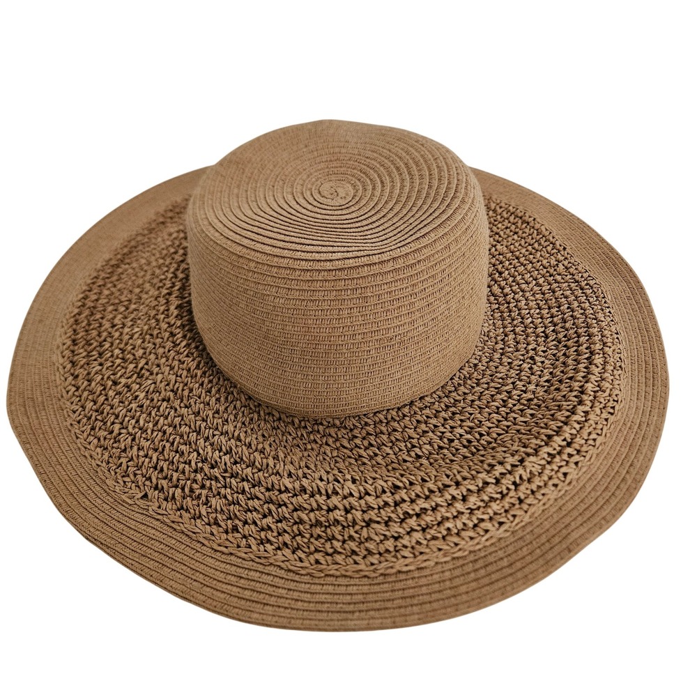 J.Crew Womens Tan Wide Brim Paper Straw Sun Hat Flat Top One Size 8804